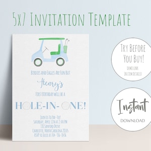 Golf Party Invitation | First Birthday Par-Tee, Hole in One Birthday, Instant Download Golf Invitation