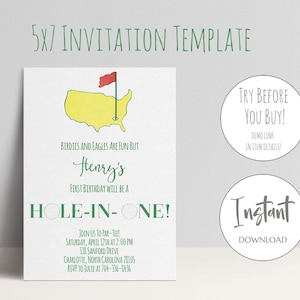 Golf Invitation | First Birthday Par-Tee, Hole-in-One Birthday, Instant Download Masters Invitation
