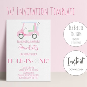 Girl Golf Party Invitation | First Birthday Par-Tee, Hole in One Birthday, Instant Download Golf Invitation