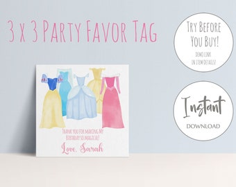 Princess Party Favor Tags | Royal Celebration, Cinderella Party Favors, Instant Download Princess Favor Tags