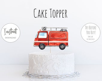 Fire Truck Birthday Cake Topper | Fire Truck Birthday Party, Firetruck Cake Topper, DIY Printable Fire Truck Cake Topper