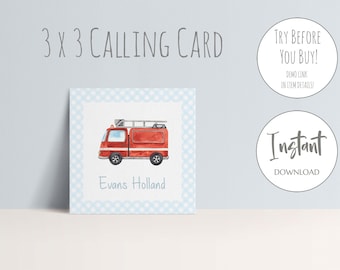 Fire Truck Gift Tag | 3x3 Calling Card (Digital Download)
