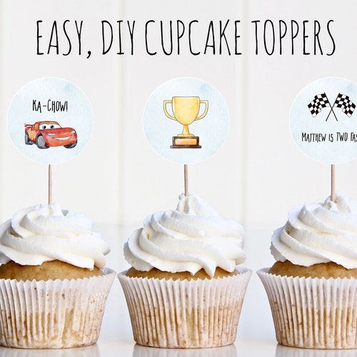 TWO Fast Cupcake Toppers Cars Cupcake Toppers 2nd Birthday Etsy