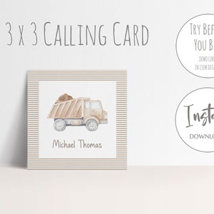 Neutral Construction Calling Card | 3x3 Gift Tag | Printable Enclosure Card for Boy | Dump Truck Gift Tag | Construction Gift Tag for Boy