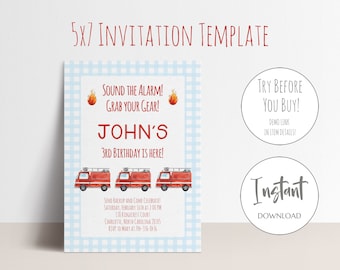 Fire Truck Birthday Invitation | Fireman Birthday Invitation, DIY Printable Invitation for Fire Truck Party