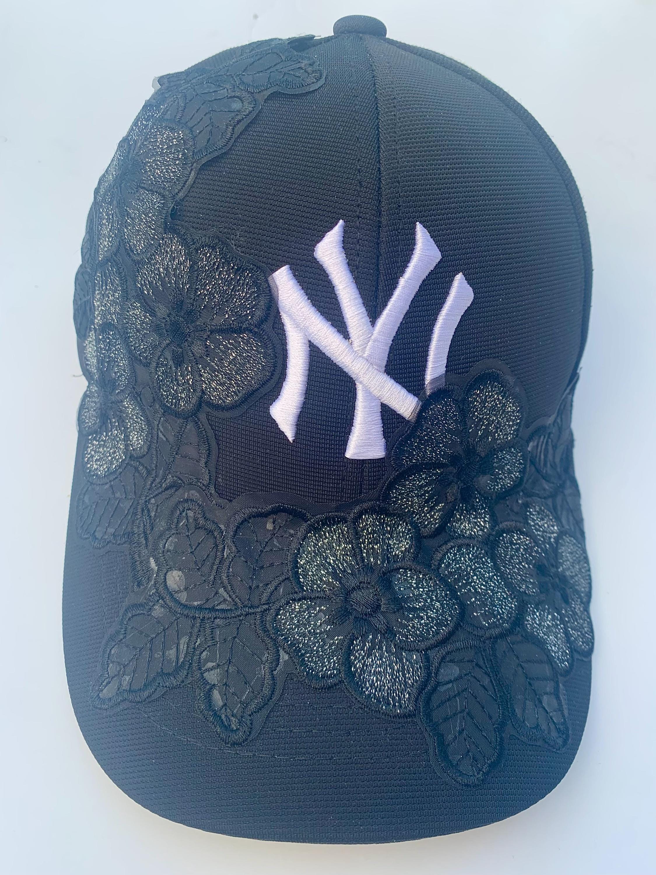 Embellished NY Authentic SnapBack( Ready to Ship) Custom Black & White NY Snapback ~fully Blinged With Pearls  main image 4