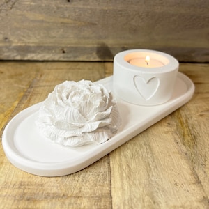 Tray white I Raysin Deco I tray with heart and without heart I candle plate white