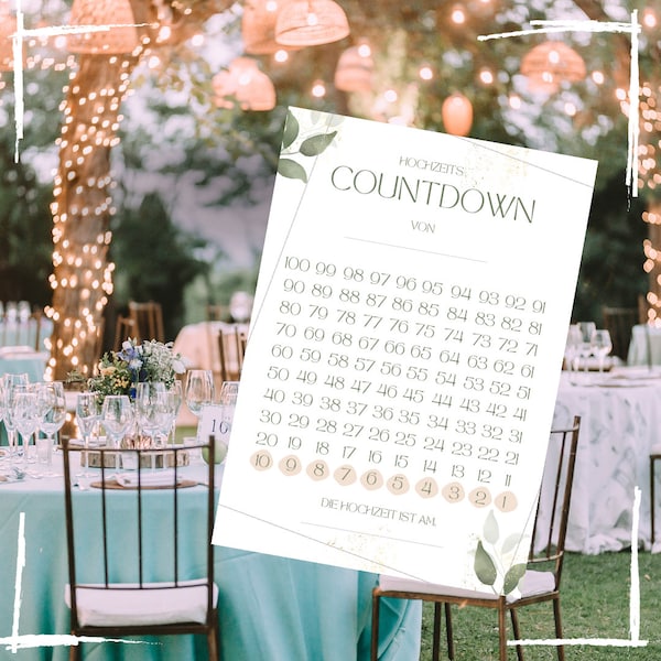 Countdown Hochzeit Kalender Eukalyptus I Liste zum Abhaken I 100 Tage Vorfreude I Kalender zum Ausdrucken