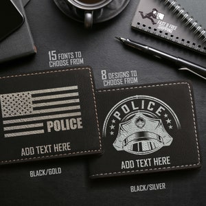 Billetera personalizada grabada con láser, regalo de policía, billetera delgada de estilo minimalista, billetera plegable, regalo temático de los chicos de azul