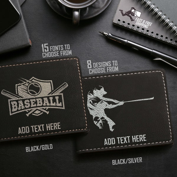 Teen Boy Baseball Wallet, Youth Slim Wallets, Boy Gifts, Personalized Vegan Leather Wallet - Custom Engraved Men's Wallet, Baseball Theme