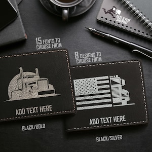 Personalized Truck Driver Gifts for Dad, Engraved Customized Name Wallet, Truck Theme Style Gift for Dad, Husband, or Son, Semi Truck Driver
