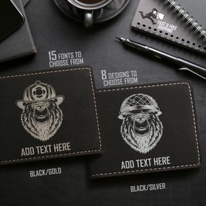 Regalo para el esposo: billetera grabada con láser, regalo para el hijo de mamá, billetera vegana plegable personalizada, billetera para hombre grabada, billetera con oso con temática animal