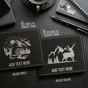 Billetera personalizada con temática de ciervos para regalar a tu marido, billetera de cuero vegano plegable grabada con láser, regalo para el hijo de mamá, varios diseños de ciervos para elegir
