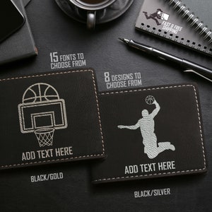 Billetera de cuero vegano plegable con grabado láser y nombre personalizado para niños, regalo para padre e hijo, billetera con temática de baloncesto para madre e hijo, primera billetera para niños
