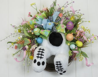 Easter Bunny Wreath, Bunny Butt Wreath, Black and White Bunny Wreath, Easter Egg Wreath