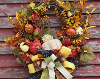 Fall wreath, pumpkin wreath, Halloween wreath, Fall Wreath, Autumn wreath,  Thanksgiving Wreath, fall maple wreath,
