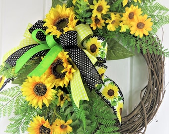 Fall Sunflower Wreath For Front Door, Autumn Wreath With Yellow Sunflowers, Farmhouse Sunflower Wreath, Thanksgiving Wreath, Fall Gift