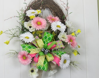 Spring Wreath, Spring/Summer Wreath, Spring Wreath coral, Wreath, Summer Wreath, Daisy wreath, Spring Door Wreath