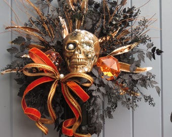Halloween Centerpiece, Halloween Glam Centerpiece, Goth Arrangement, Floral Arrangement, Orange and Black centerpiece