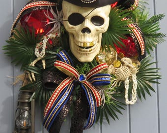 Perfect Spooky Pirate wreath for anyone adding to their Pirate, Skeleton or Halloween decor