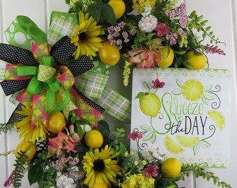 Squeeze the Day! Lemon wreath, Spring Front door wreath w/ Lemons, Front porch decor, , Lemon Kitchen Decor, Home Wall Decor, Summer Decor