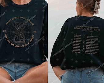 2025 ATEEZ Welttournee [auf dem Weg zum Licht: Wille zur Macht] IN EUROPA T-Shirt, Ateez Konzertstadt Liste Shirts, Atiny Merch, Kpop Hoodie