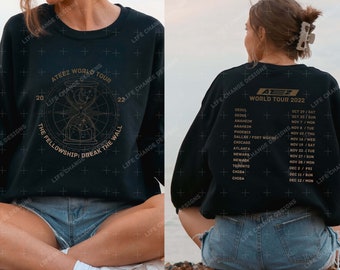 Ateez The Fellowship: break the wall Word Tour T-Shirt, Ateez Konzert Stadtliste Shirts, Atiny Merch, Kpop Hoodie