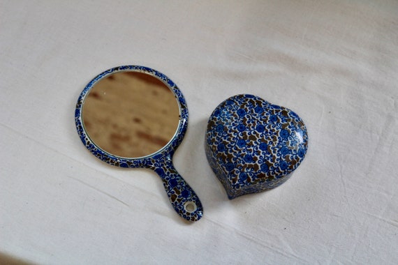 vintage blue flower ceramic heart shaped jewelry … - image 2