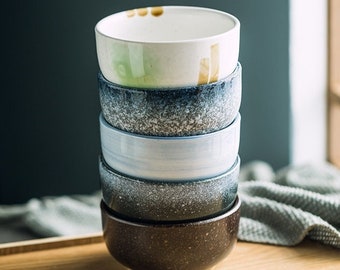 Ästhetische Servierschalen aus Keramik im japanischen Stil | Retro asiatische Suppenschüssel | Japandi Design Geschirr | Rustikale Servierschale