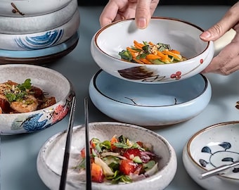 Blue,white Porcelain Japanese Style Pasta Bowls Asian Dinner
