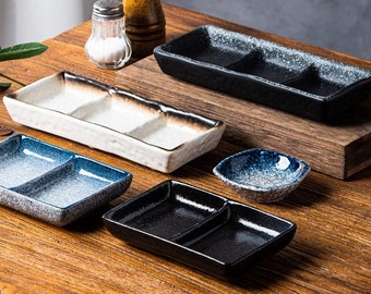 Japanese Style Rectangular Divided Sauce Dishes | Small Porcelain Dipping Bowls | Soy Sauce Dish, Side Dish Bowls