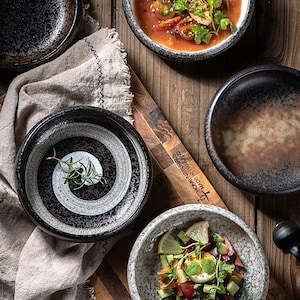Contemporary Japanese Style Porcelain Bowl Retro Texture Asian Tableware Pasta Serving Stackable Bowl zdjęcie 3