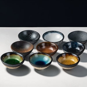 Contemporary Japanese Style Round Porcelain Taste Dish | Asian Dip Sauce Bowls | Ice-cracked Sauce Serving Plates