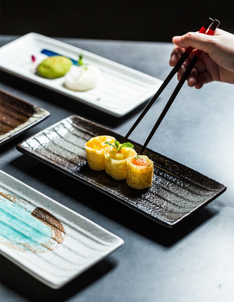 Rectangular Ceramic Sushi Serving Tray Asian Ceramic Long Etsy