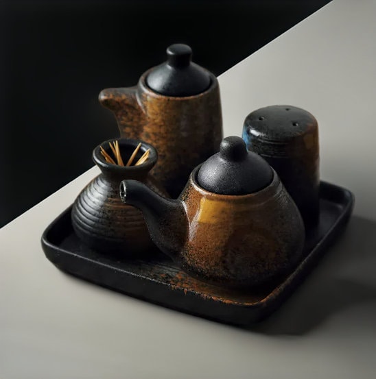 Japanese Ceramic Seasoning Set: Retro Oil, Soy Sauce Dispenser