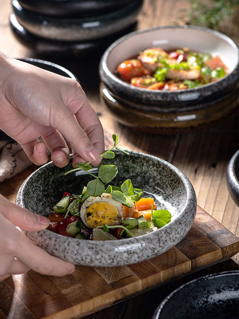 Contemporary Japanese Style Porcelain Bowl Retro Texture Asian Tableware Pasta Serving Stackable Bowl zdjęcie 4