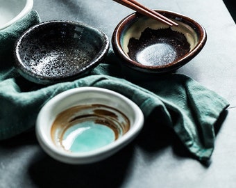 Mini Ceramic Soy Sauce Bowls | Asian Ceramic Dipping Sauce Bowl Set | Japanese Condiment Serving Dishes