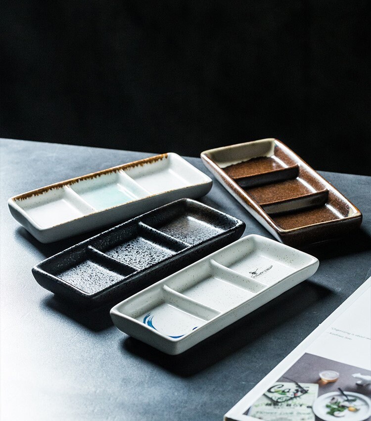 Porcelain Divided Sauce Dishes Contemporary Japanese Style Etsy