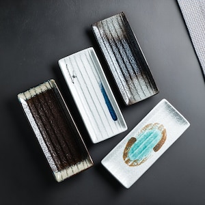 Rectangular Ceramic Sushi Serving Tray | Asian Ceramic Long Plate | Japanese Style Rectangular Plates for Fish, Snack Serving, Foodie Gifts