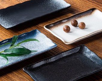 Rechteckige Servierplatten im japanischen Stil | Porzellan Lange Servierplatten | Serviertabletts für Vorspeisen, Sushi, Obst