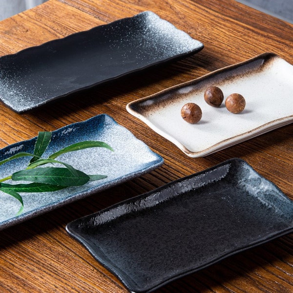 Plateaux rectangulaires de style japonais | Assiettes de service longues en porcelaine | Plateaux de service pour apéritif, sushi, fruits