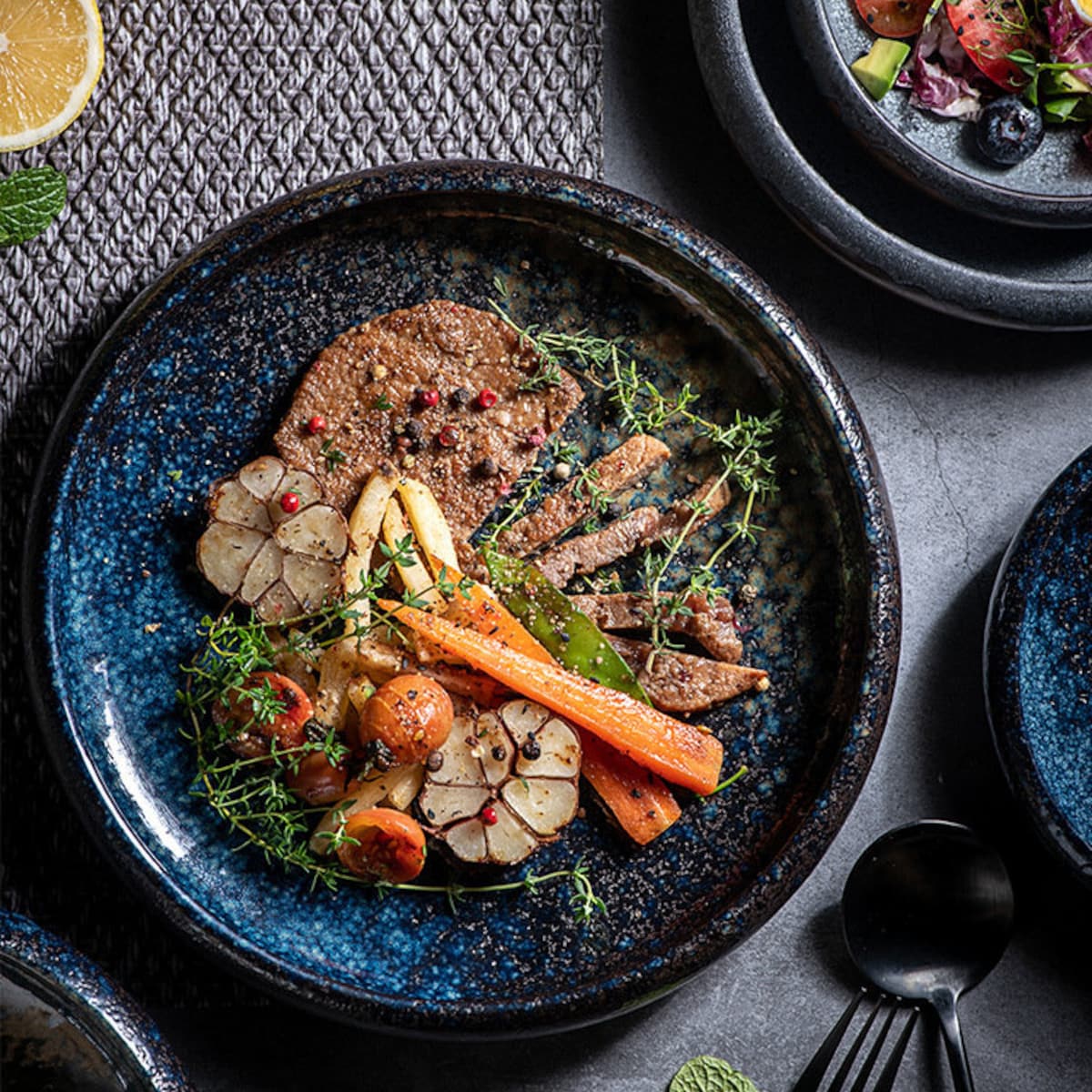 Style A 800 ML Porcelain Japanese Retro Bowl Fine Dining Bowl Asian Kiln Altered Plate Aesthetic Blue Dinnerware - Etsy