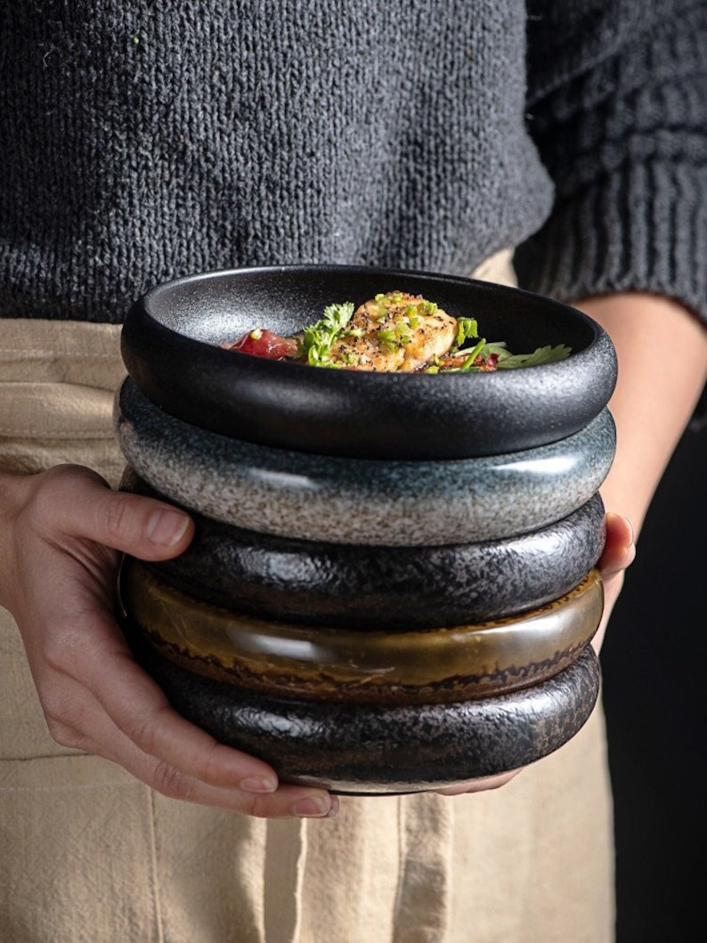 Contemporary Japanese Style Porcelain Bowl Retro Texture Asian Tableware Pasta Serving Stackable Bowl zdjęcie 1