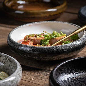 Contemporary Japanese Style Porcelain Bowl Retro Texture Asian Tableware Pasta Serving Stackable Bowl zdjęcie 5