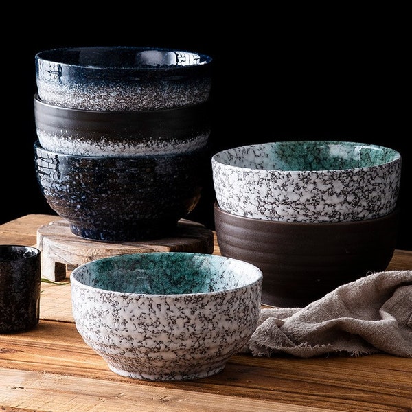 Retro Japanese Style Noodle Bowl | Modern Porcelain Ramen Serving Bowl |  Large Cereal, Snack, Salad Serving Dishes