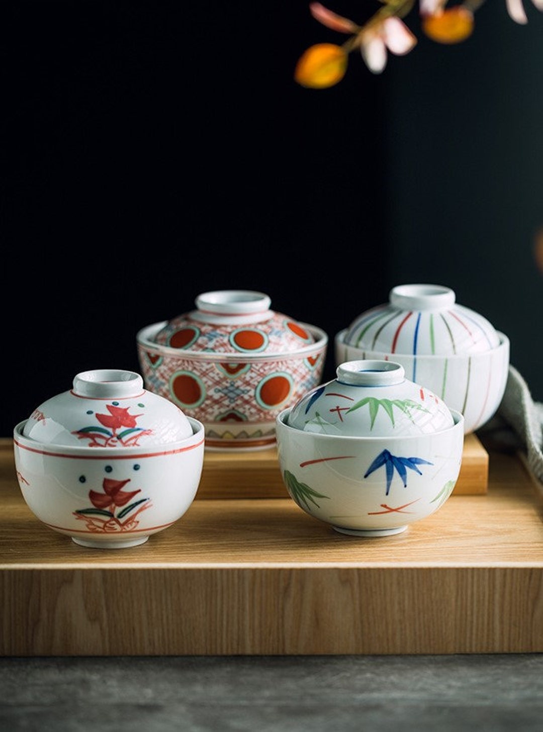 Contemporary Ceramic Bowl With Lid Aesthetic Japanese Style Donburi
