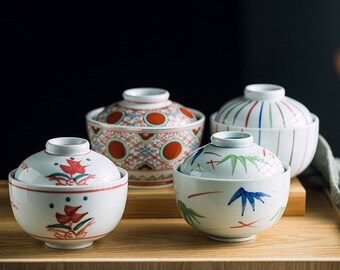 Zeitgenössische Keramikschale mit Deckel | Ästhetische Donburi Schale im japanischen Stil | Geschirr im asiatischen Stil