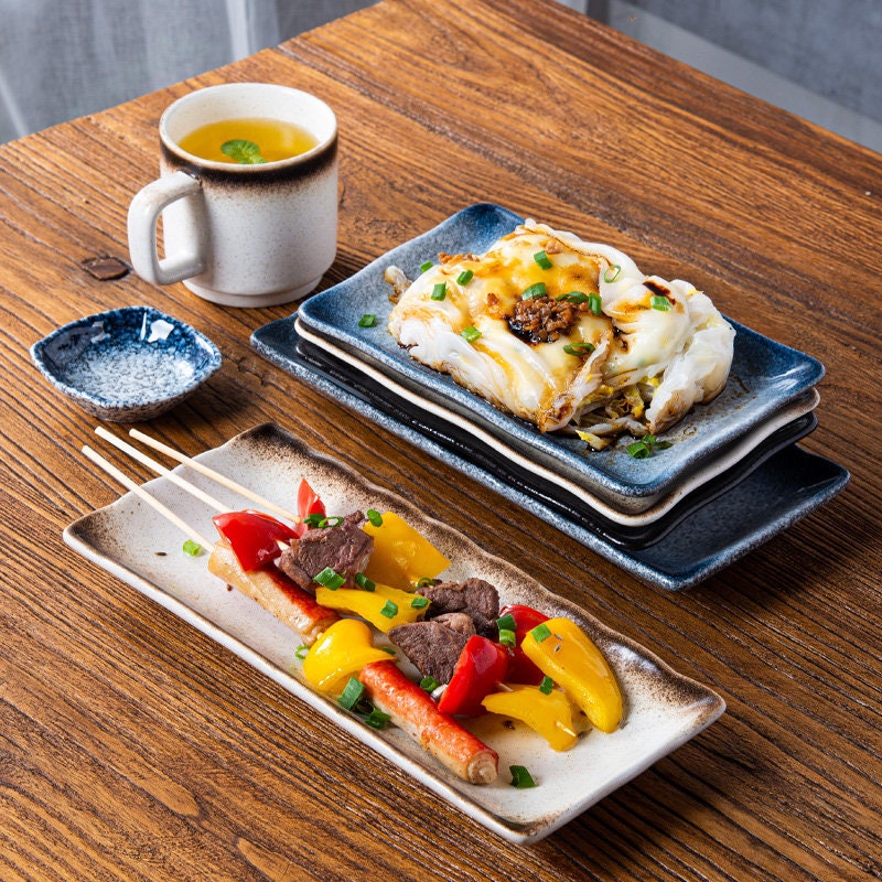 Japanese Style Rectangular Platters Porcelain Long Serving Etsy