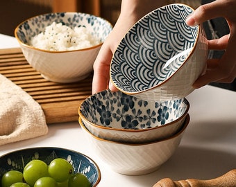 Contemporary Porcelain Floral Rice Bowls | Aesthetic Asian Tableware for Soup, Dessert, Ice-cream