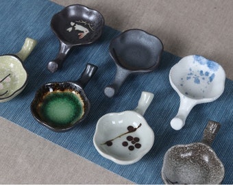 Japanese Style Modern Porcelain Soy Sauce Serving Dishes with Handle | Elegant Copstick Rest Bowl for Ginger, Wasabi